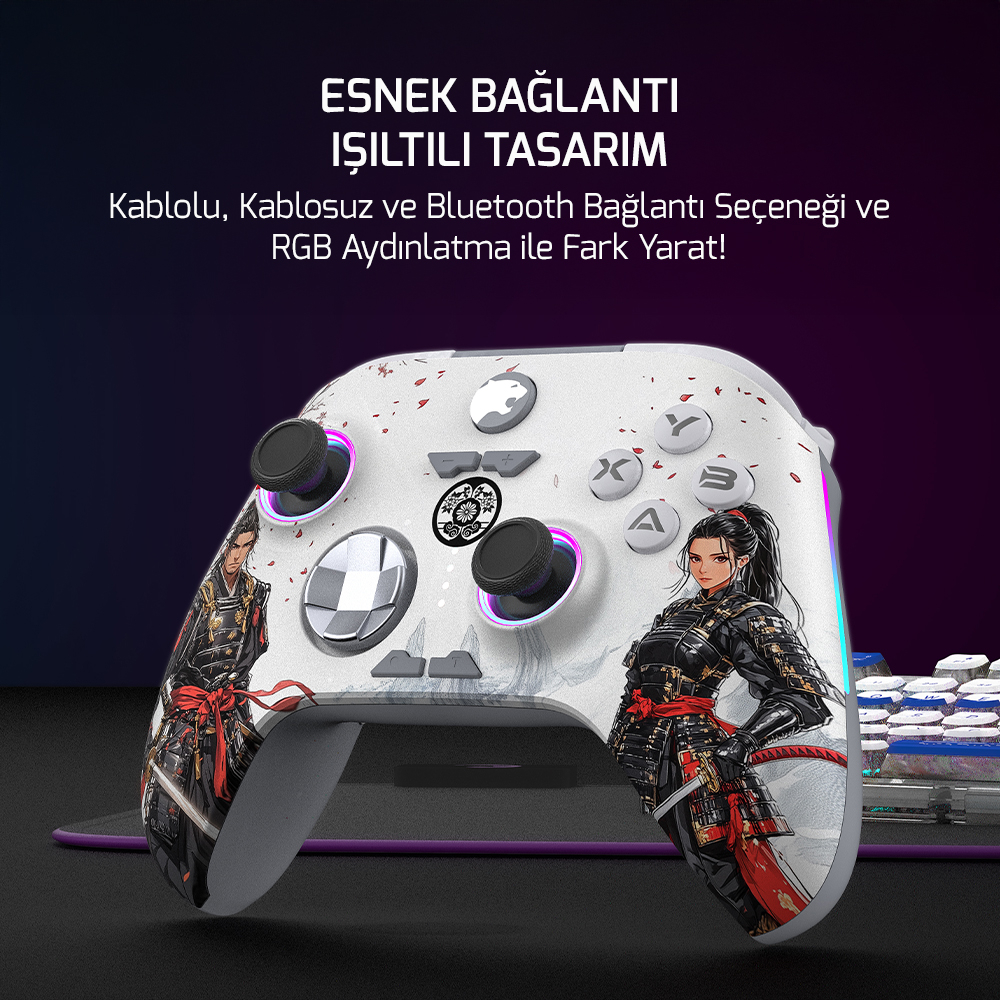 GamePower Force RGB Kablosuz Beyaz Gamepad (2.4G, Bluetooth,Kablolu)