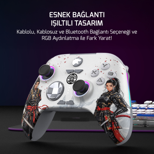 GamePower Force RGB Kablosuz Beyaz Gamepad (2.4G, Bluetooth,Kablolu)