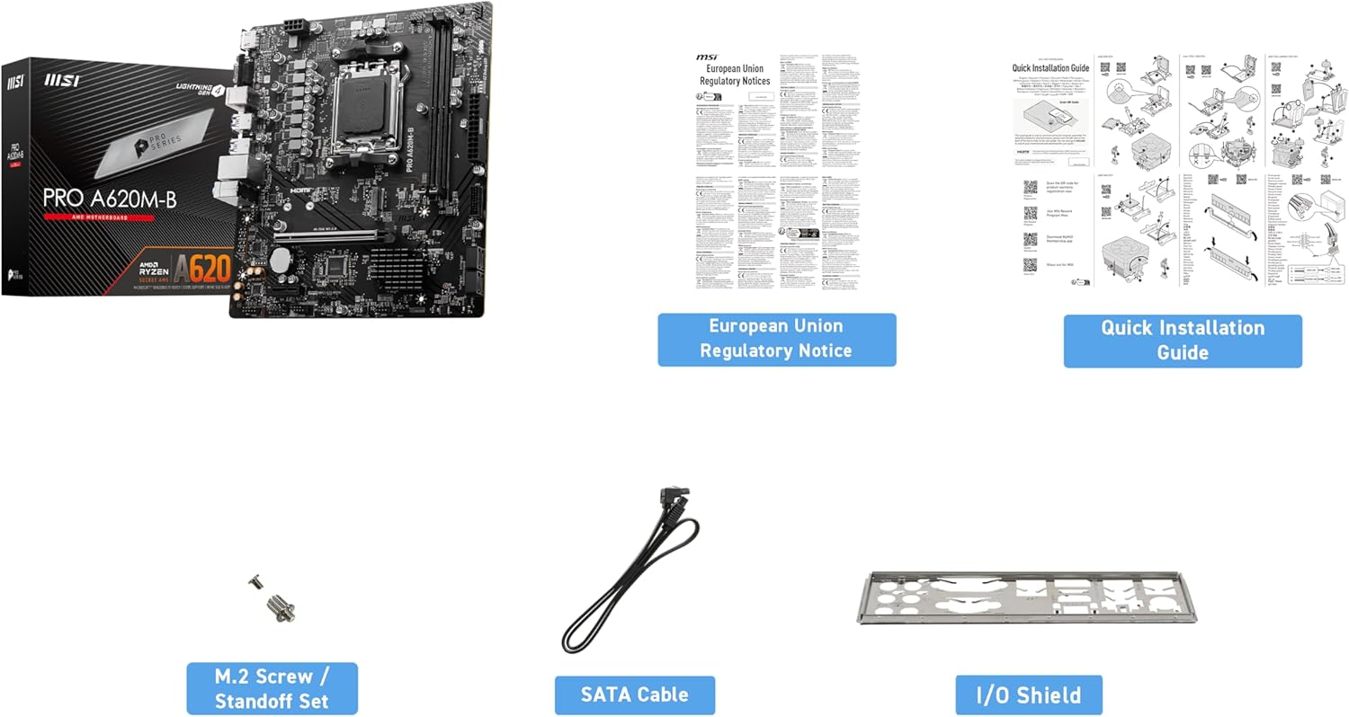 MSI Pro A620M-B AMD A620 AM5 Soket DDR5 6800(OC)MHz mATX Anakart