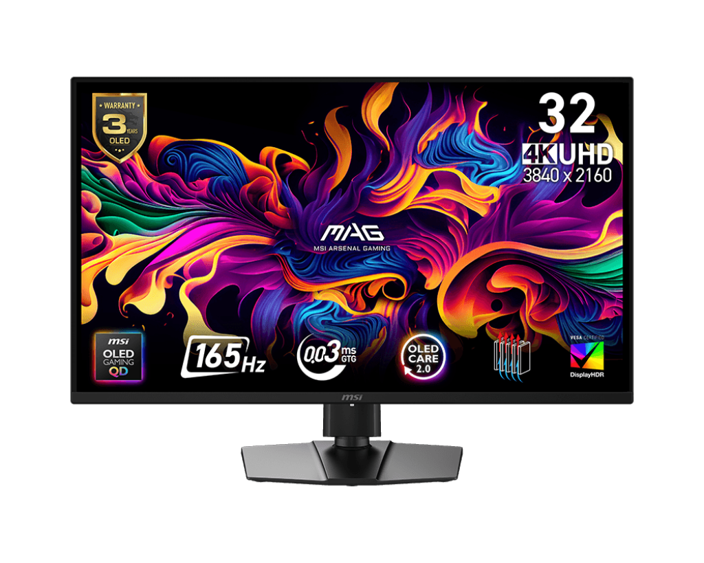 MSI MAG 322UP QD-OLED E16 31.5″ 165Hz 0.03ms 3840x2160 (UHD) 16:9 FLAT QD-OLED  FREESYNC PREMIUM PRO PIVOT Gaming Monitor