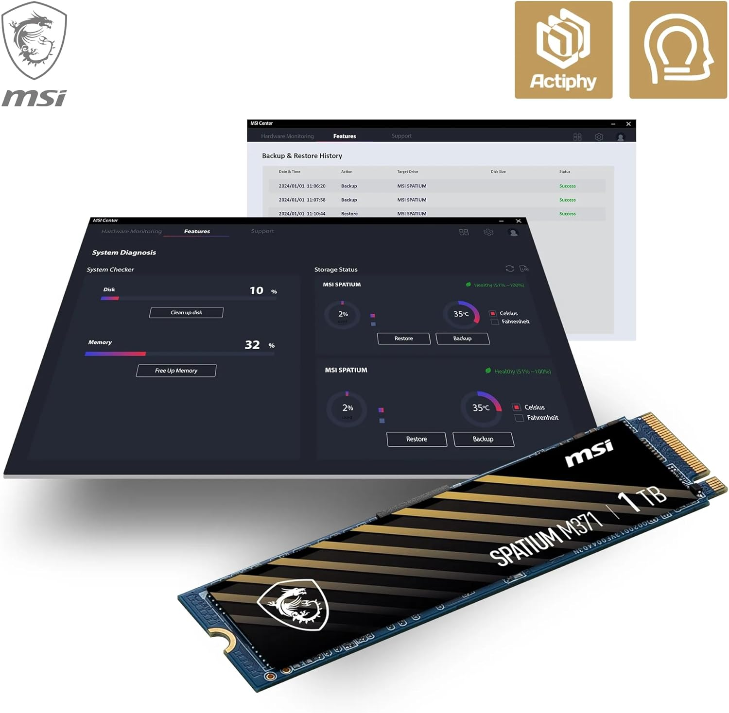 MSI Spatium M371 1TB 2350/1700MB/s PCIe Gen3x4 NVMe M.2 SSD Disk