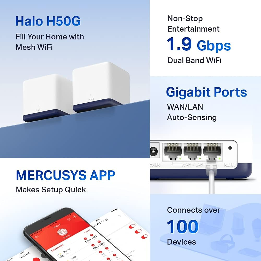 TP-Link Mercusys Halo H50G AC1900 Mesh WiFi Sistemi (2`li Paket)