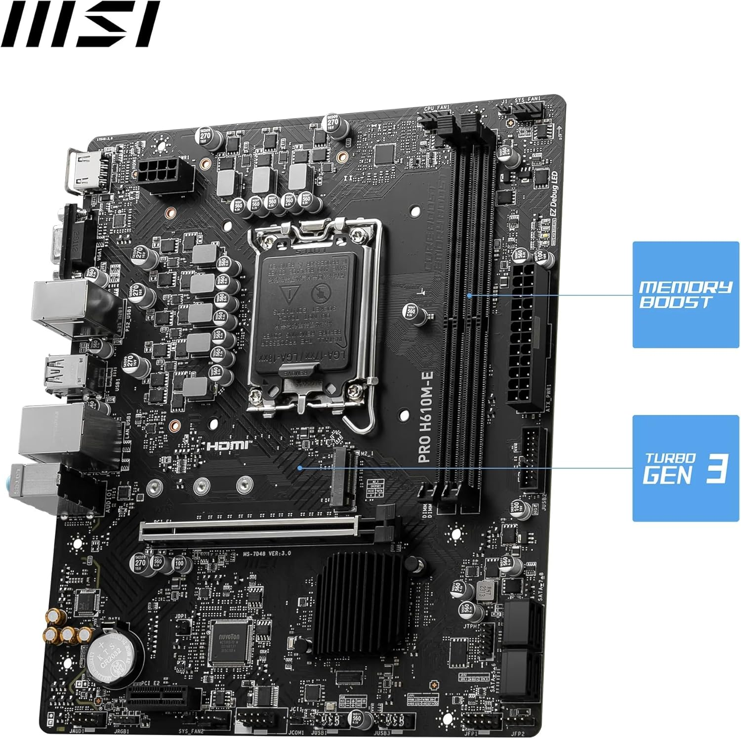 MSI PRO H610M-E Intel LGA1700 DDR5 5600MHz mATX Gaming Anakart