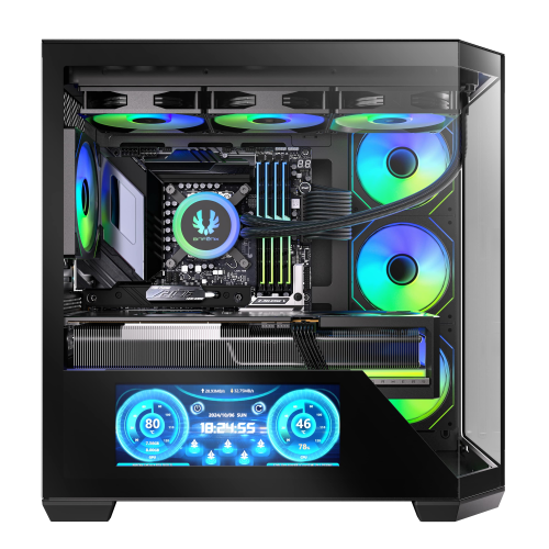 Bitfenix Digital T10 Black 850W 80+ Bronze BFC-WT10EFBBW850-4A 4x120mm ARGB Fan ATX Temperli Cam Siyah Gaming (Oyuncu) Kasa