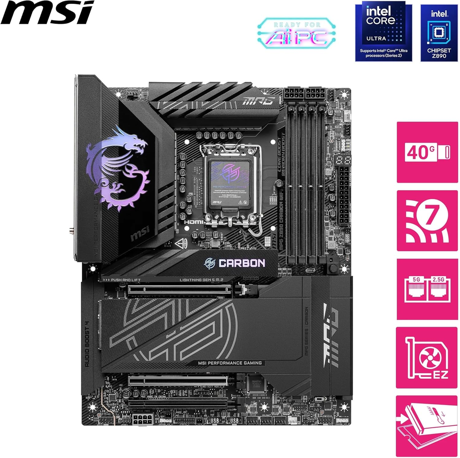 MSI MPG Z890 Carbon WIFI Soket 1851 DDR5 9200MHZ WIFI 7 ATX Gaming Anakart