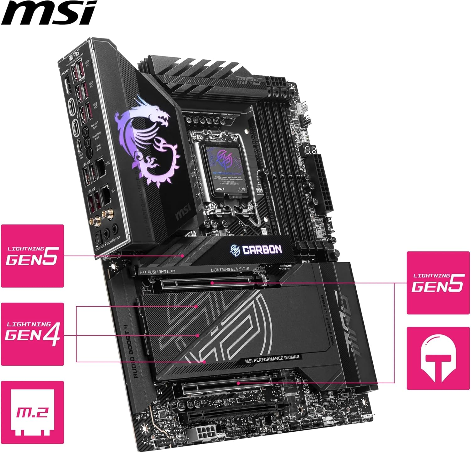 MSI MPG Z890 Carbon WIFI Soket 1851 DDR5 9200MHZ WIFI 7 ATX Gaming Anakart