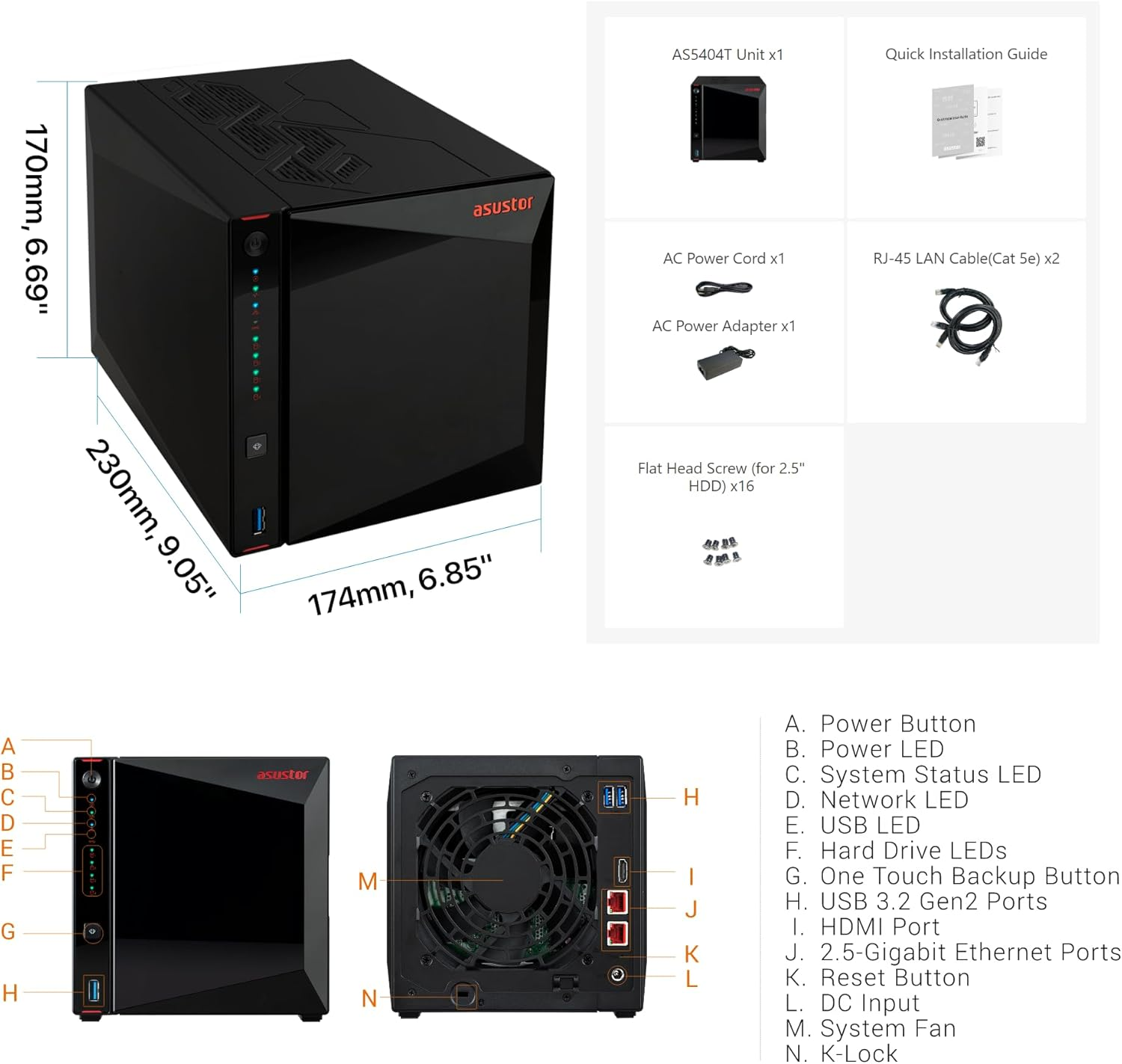 Asustor AS5404T 4 Yuvalı (4x22TB Desteği) 4GB DDR4 2.5GBE Nas Depolama Ünitesi