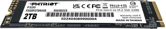 Patriot P320 2TB 3000/2200MB/s NVMe M.2 SSD Disk 