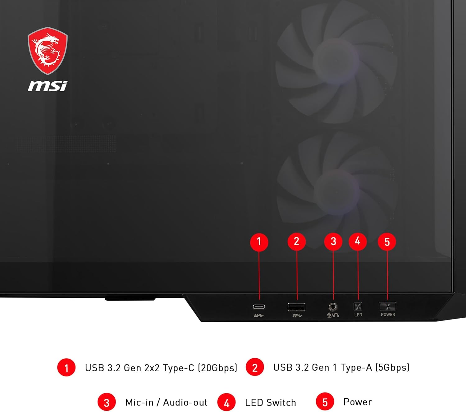MSI MAG PANO M100R PZ Black 4x120mm ARGB Fan USB 3.2 Micro-ATX Tower Gaming (Oyuncu) Kasa