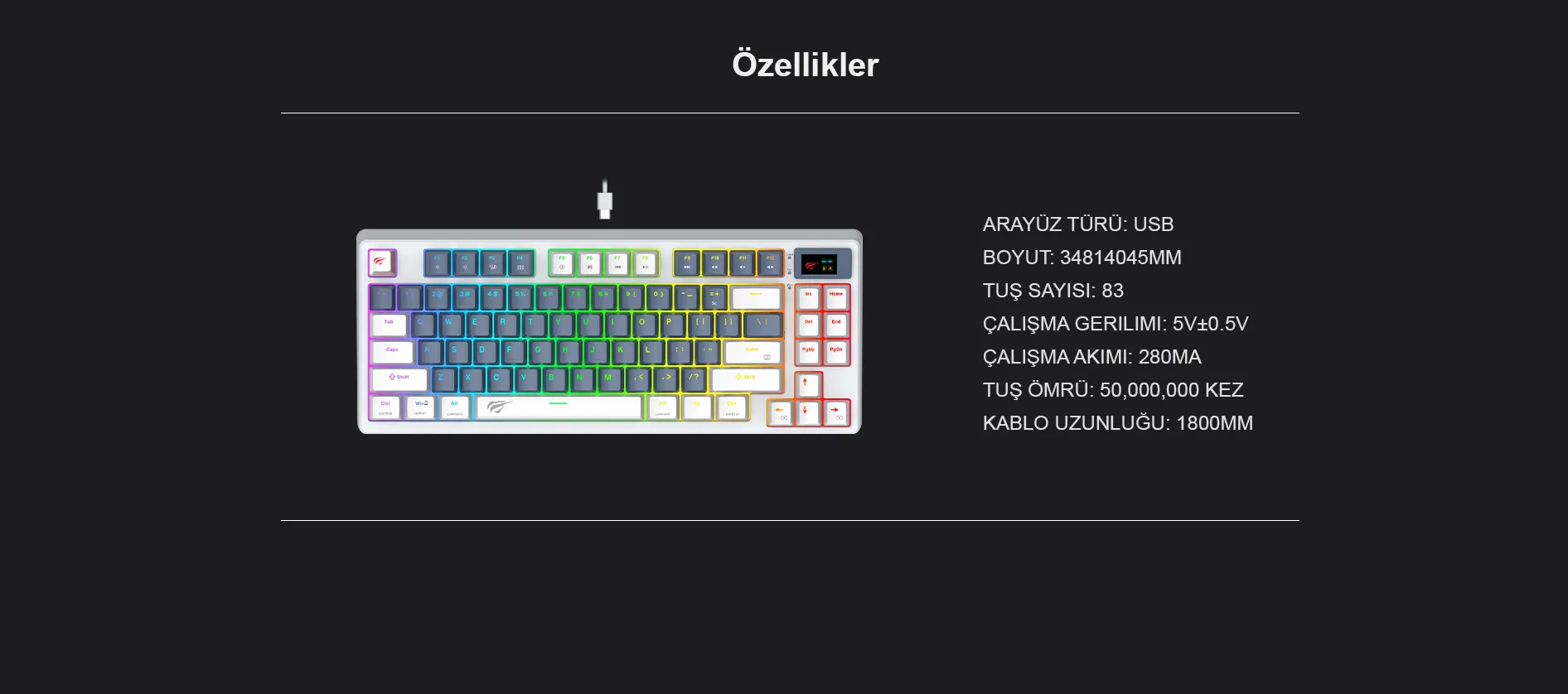 Havit Gamenote KB884L RGB Gaming Mekanik Klavye