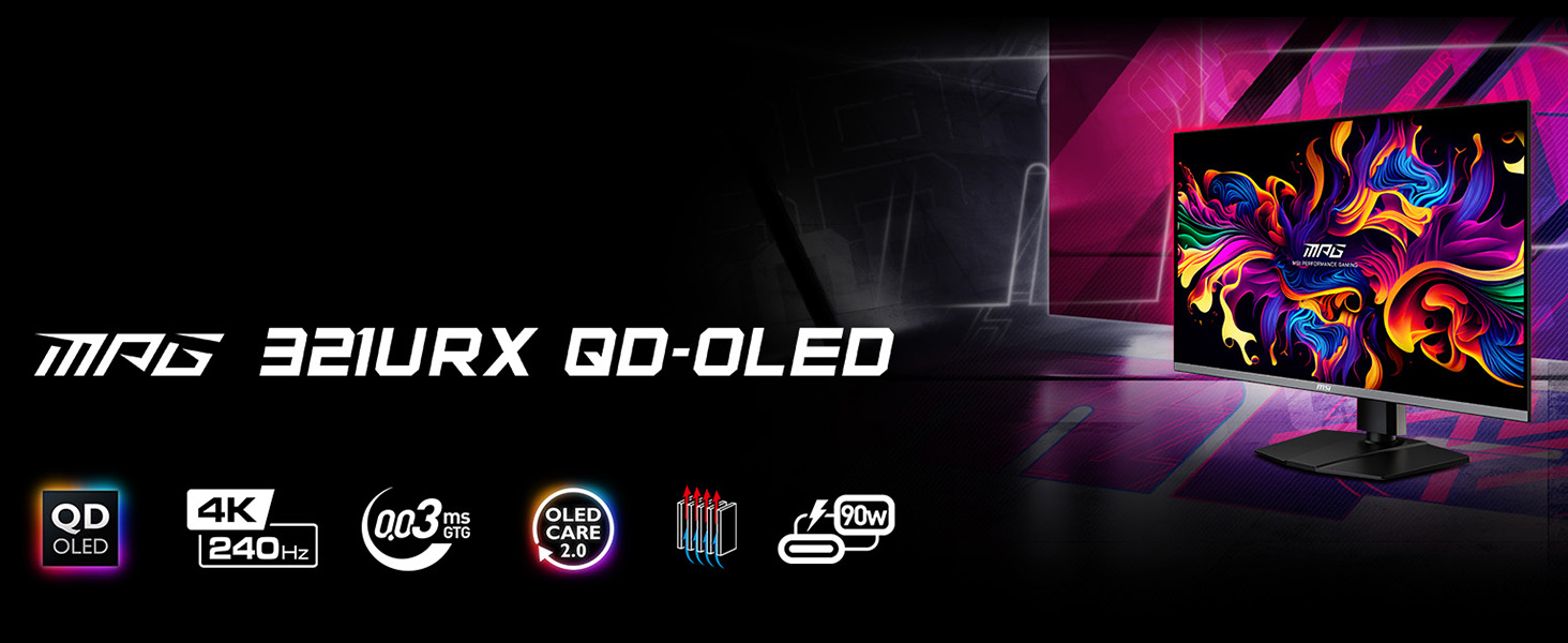MSI 31.5″ MPG 321URX QD-OLED 3840x2160 (UHD) 16:9 Flat QD-OLED 240Hz 0.03Ms G-Sync Compatible Gaming Monitor