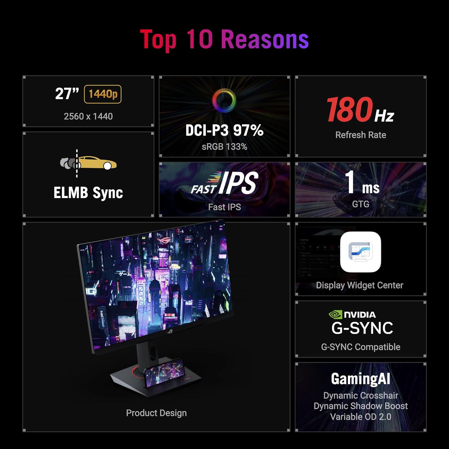 ASUS ROG Strix XG27ACS 27″ 180Hz 1ms QHD Adaptive Sync Fast IPS Gaming (Oyuncu)  Monitör