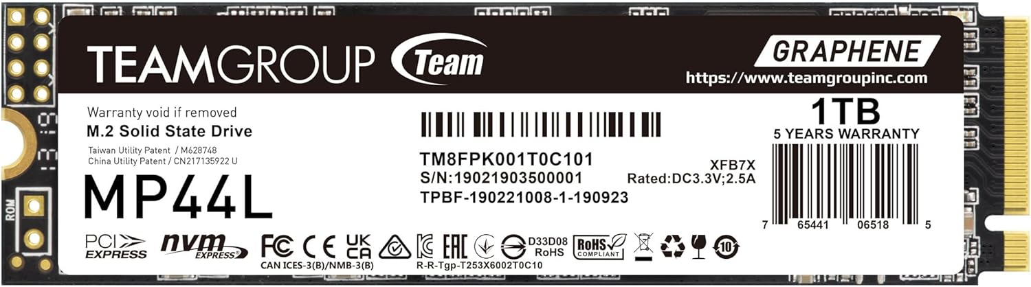 Team MP44L 1TB Gen4x4 5000/4500MB/s NVMe PCIe M.2 SSD Disk