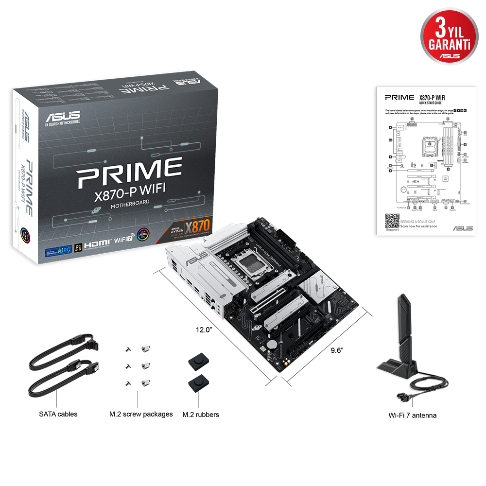 ASUS PRIME X870-P WIFI AMD X870 Soket AM5 DDR5 8000+(OC)MHz ATX Gaming (Oyuncu) Anakart