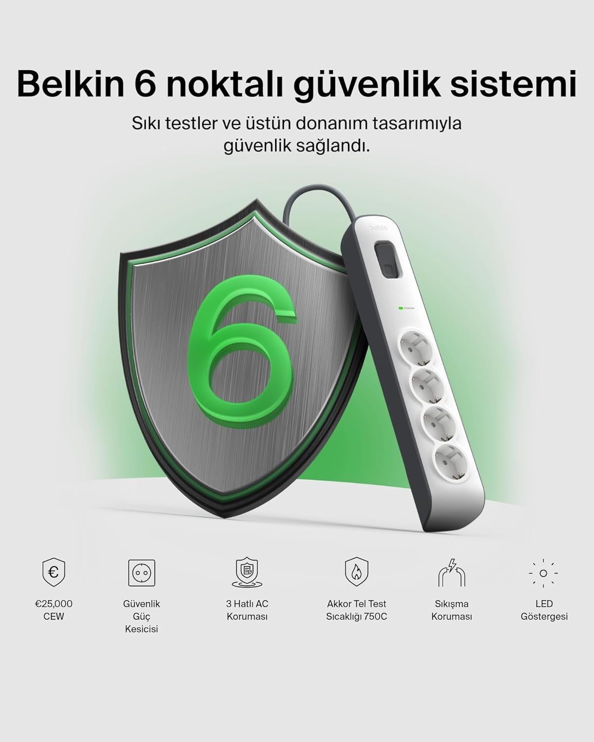 Belkin BSV400VF2M 2 m 4`lü Akım Korumalı Priz