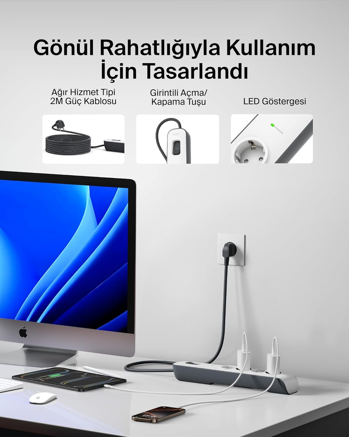 Belkin BSV400VF2M 2 m 4`lü Akım Korumalı Priz