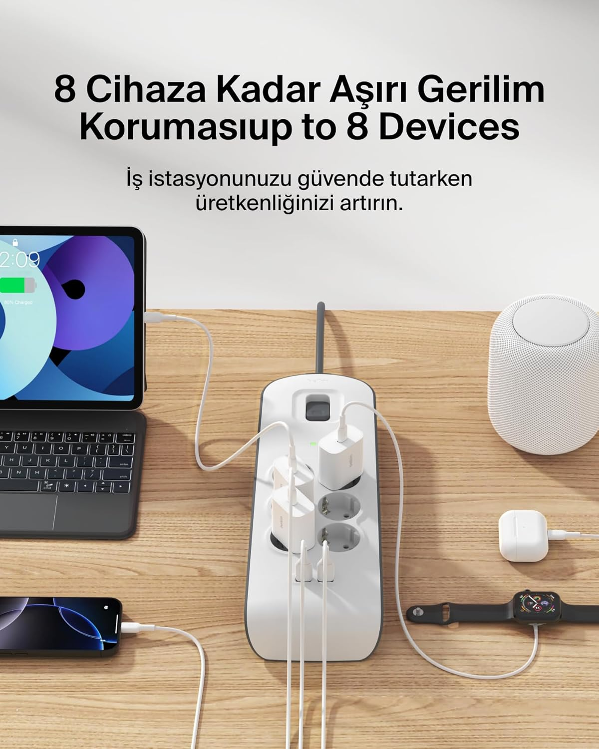 Belkin BSV604VF2M 2 Metre 6`lı Usb-A Akım Korumalı Priz Beyaz