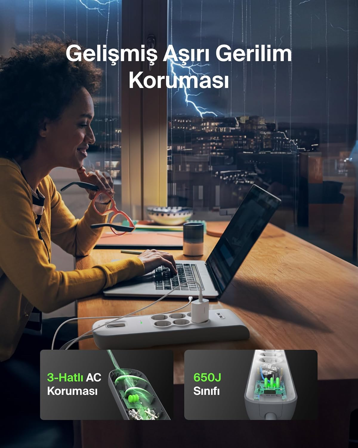 Belkin BSV604VF2M 2 Metre 6`lı Usb-A Akım Korumalı Priz Beyaz