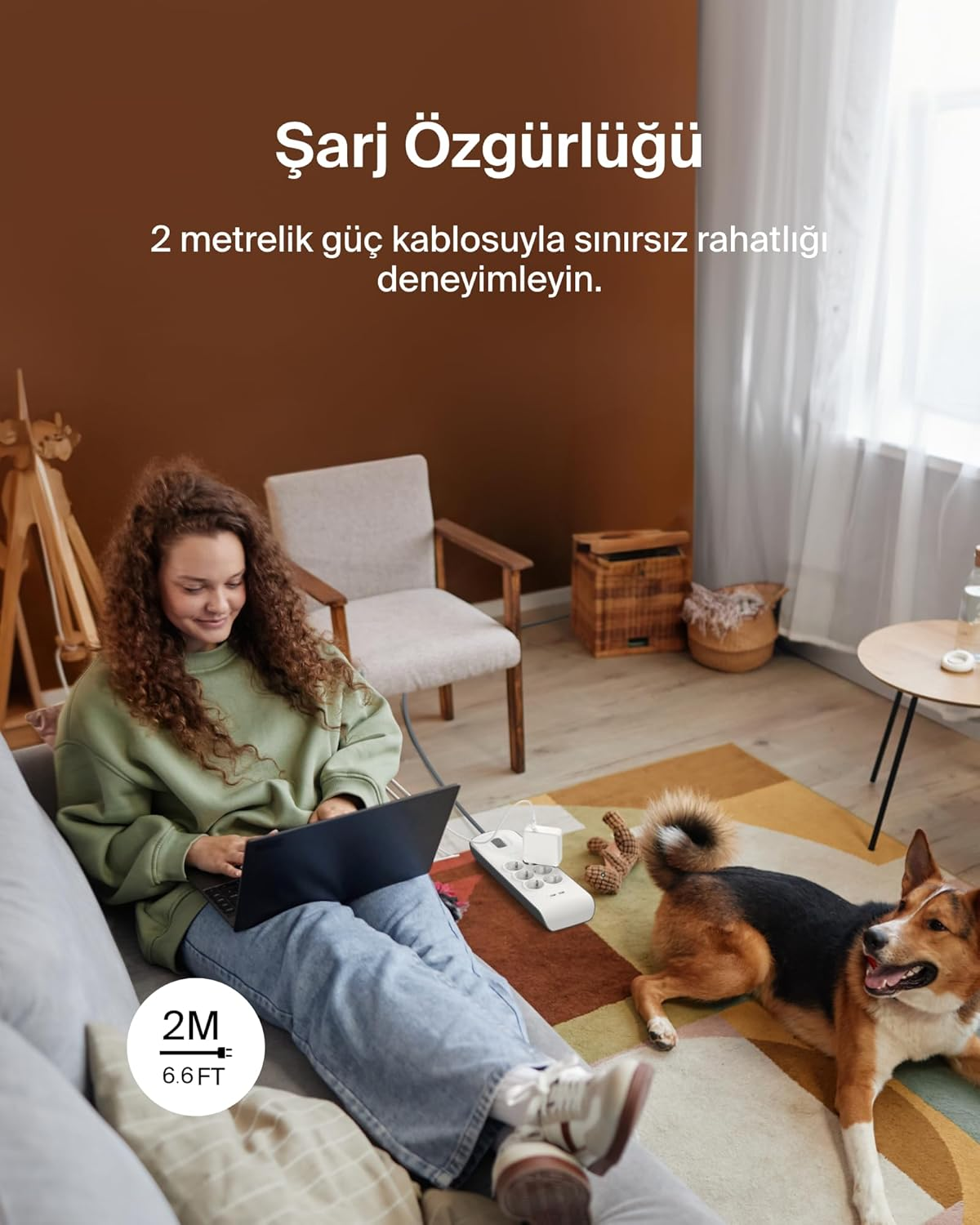 Belkin BSV604VF2M 2 Metre 6`lı Usb-A Akım Korumalı Priz Beyaz