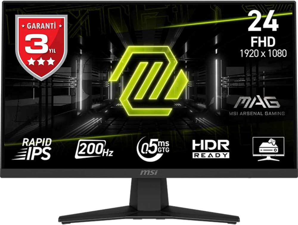 MSI MAG 244F 23.8″ 1920x1080 (FHD) RAPID IPS FLAT 200Hz 0.5Ms Free Sync Gaming Monitör
