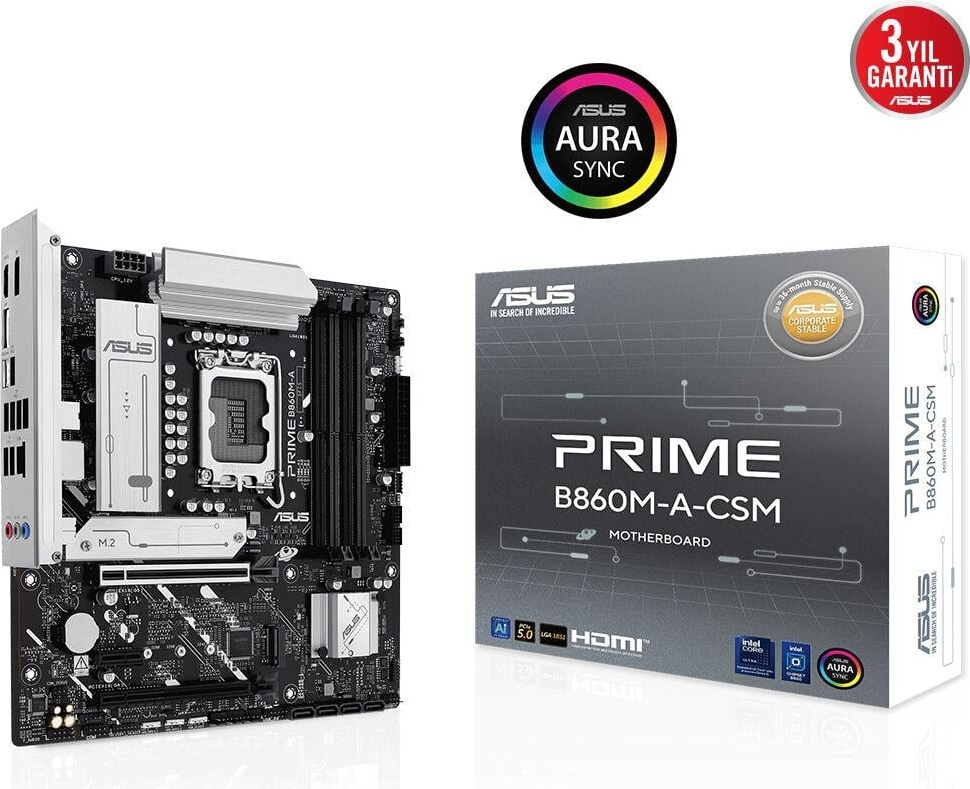 ASUS Prime B860M-A-CSM Intel B860 Soket 1851 DDR5 8666+(OC)MHz mATX Gaming (Oyuncu) Anakart