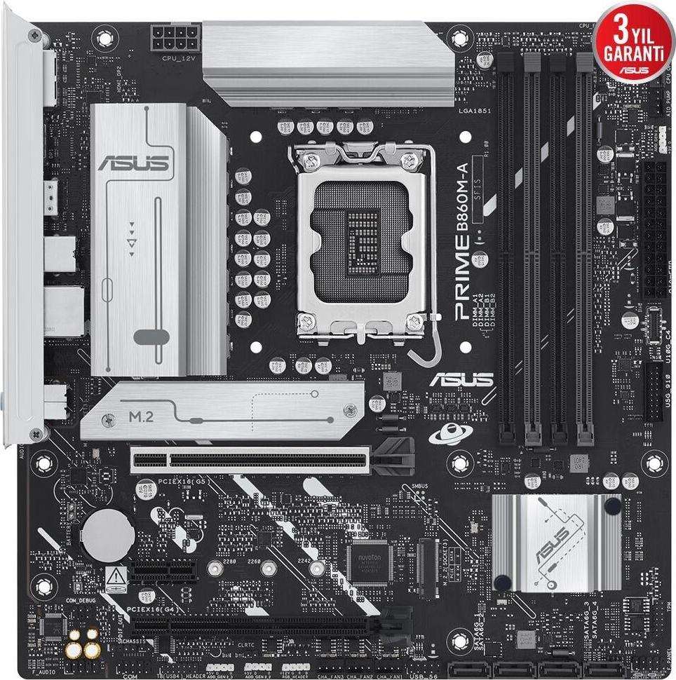 ASUS Prime B860M-A-CSM Intel B860 Soket 1851 DDR5 8666+(OC)MHz mATX Gaming (Oyuncu) Anakart