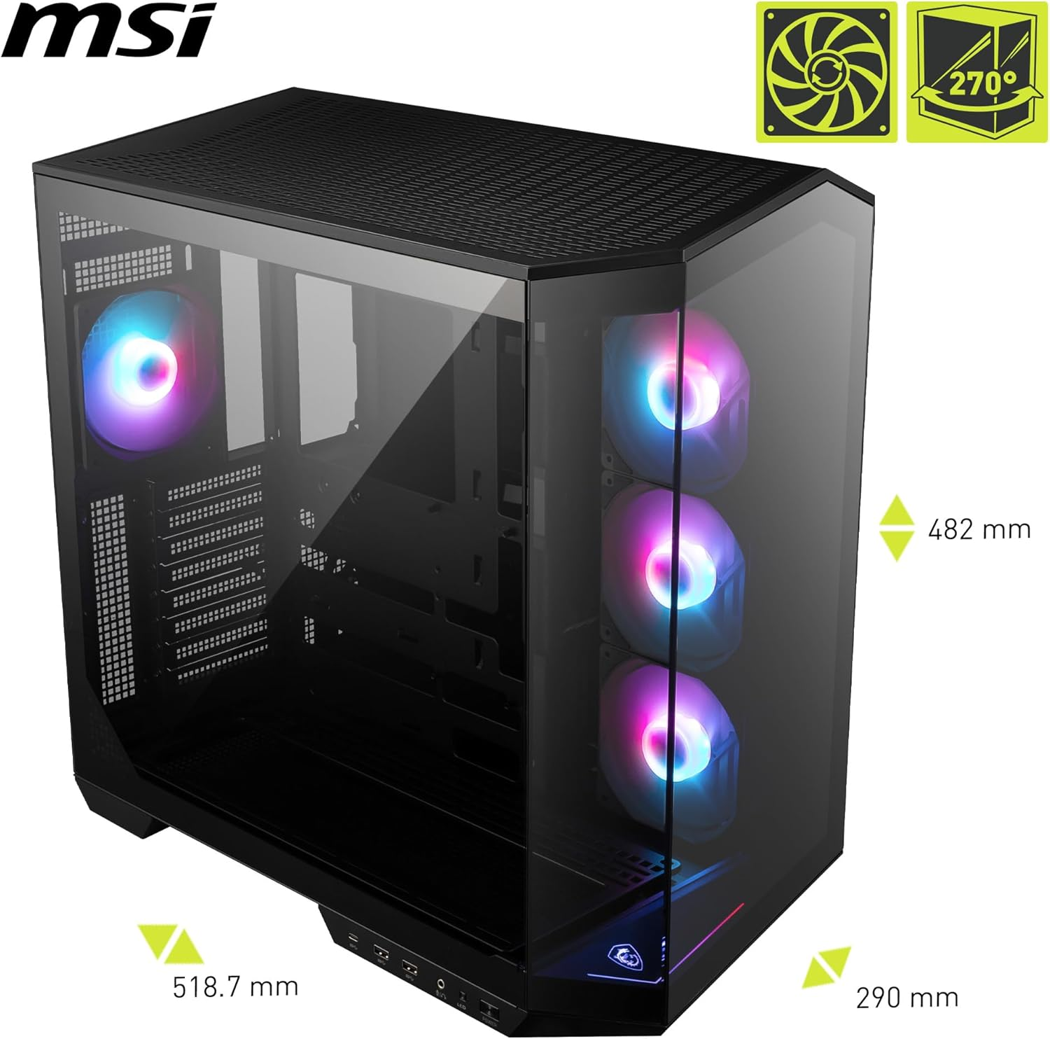 MSI MAG PANO 100R PZ Black 4x120mm ARGB Fan USB 3.2 Micro-ATX Tower Gaming (Oyuncu) Kasa