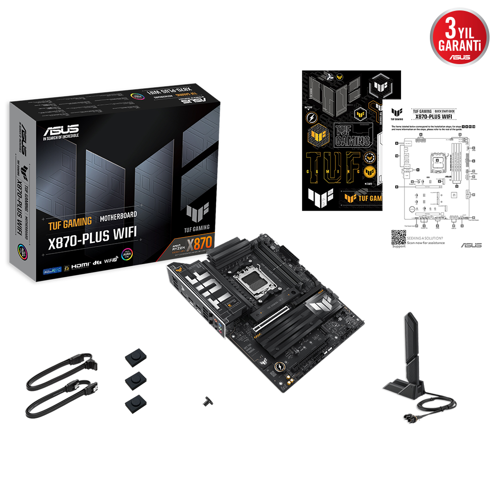 ASUS TUF GAMING X870-PLUS WIFI AMD X870 Soket AM5 DDR5 8000+(OC)MHz ATX Gaming Anakart
