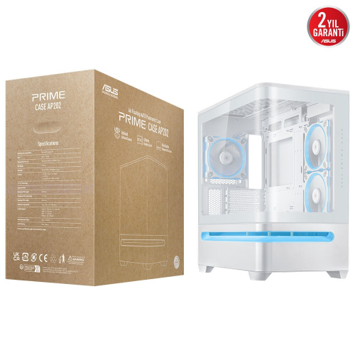 ASUS Prime AP202 TG Temperli Cam Micro ATX Beyaz Bilgisayar Kasası