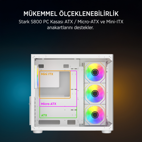 James Donkey Stark S800 4xARGB Temperli Cam 750W 80+ Bronze ATX Beyaz Gaming (Oyuncu) Kasa