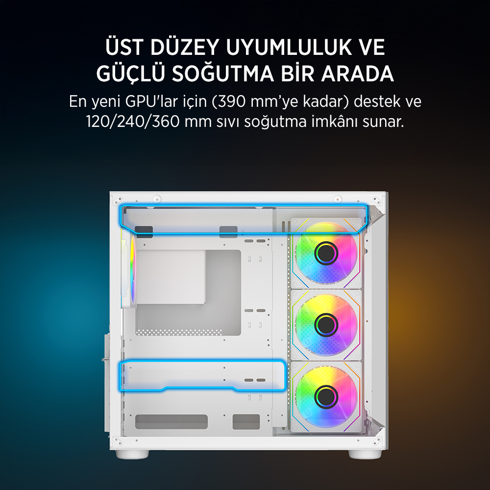 James Donkey Stark S800 4xARGB Temperli Cam 750W 80+ Bronze ATX Beyaz Gaming (Oyuncu) Kasa