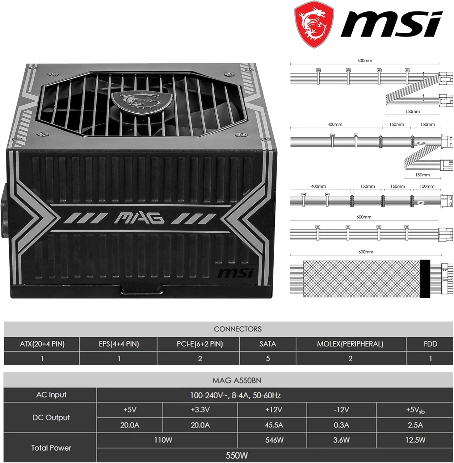 MSI MAG A550BNL 550W Power Supply
