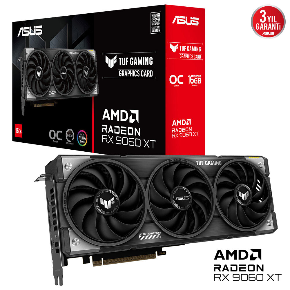 ASUS TUF Gaming AMD Radeon RX 9060XT 16GB TUF-RX9060XT-O16G-GAMING GDDR6 128Bit DX12 Gaming Ekran Kartı