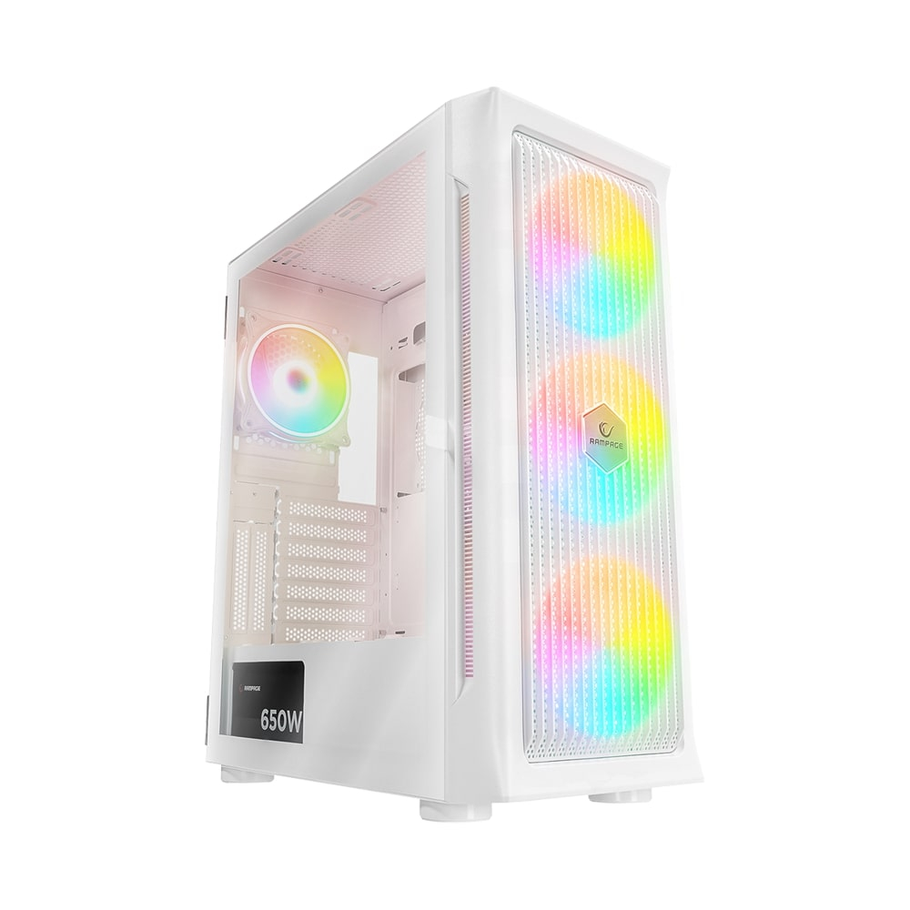 Rampage Prolix Mesh 650W 80+ Beyaz Temperli Cam 4x120mm ARGB Fan ATX Mid-Tower Gaming Kasası