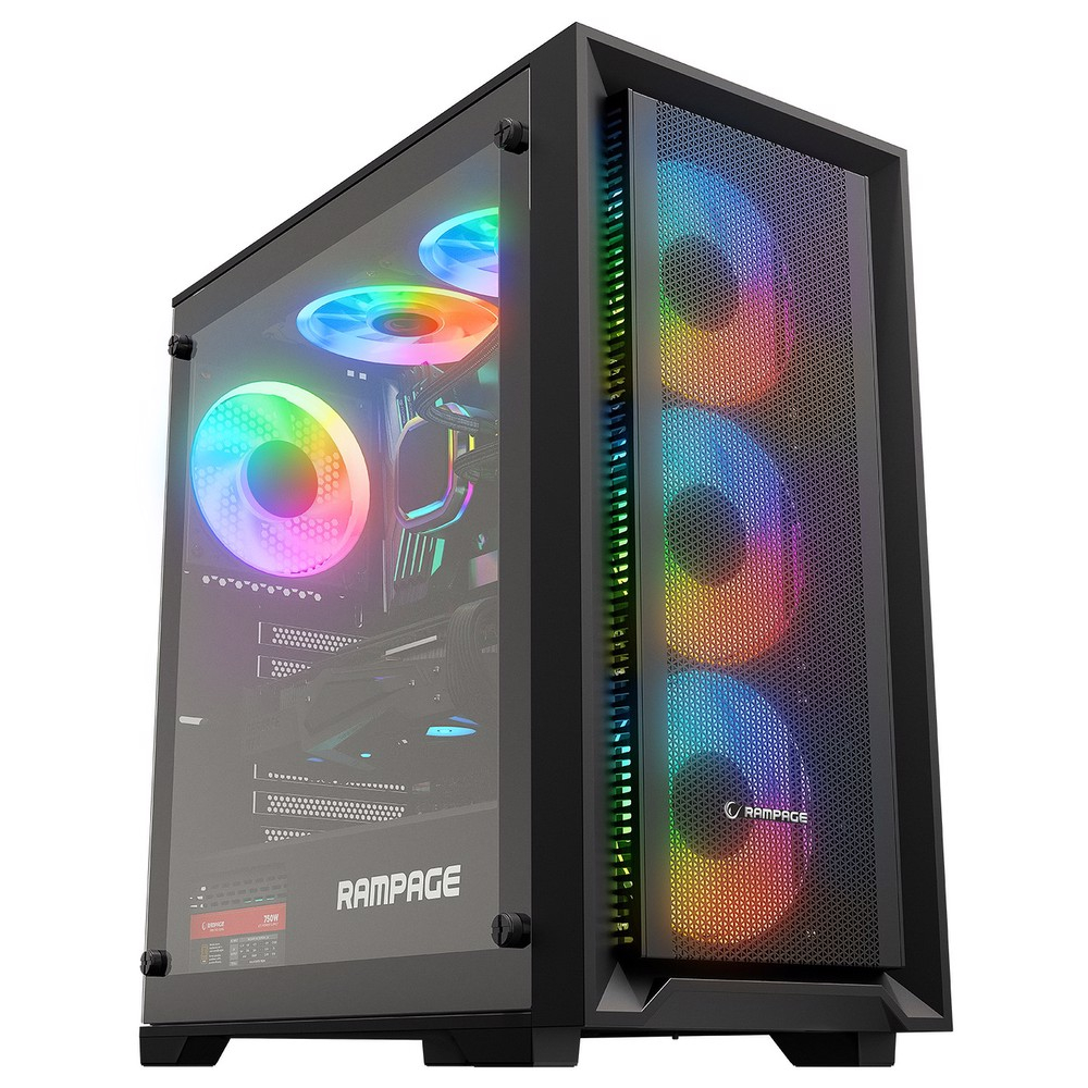 Rampage Voyager 750W 80+ Bronze Siyah Temperli Cam 4x120mm ARGB Fan ATX Mid-Tower Gaming Kasası
