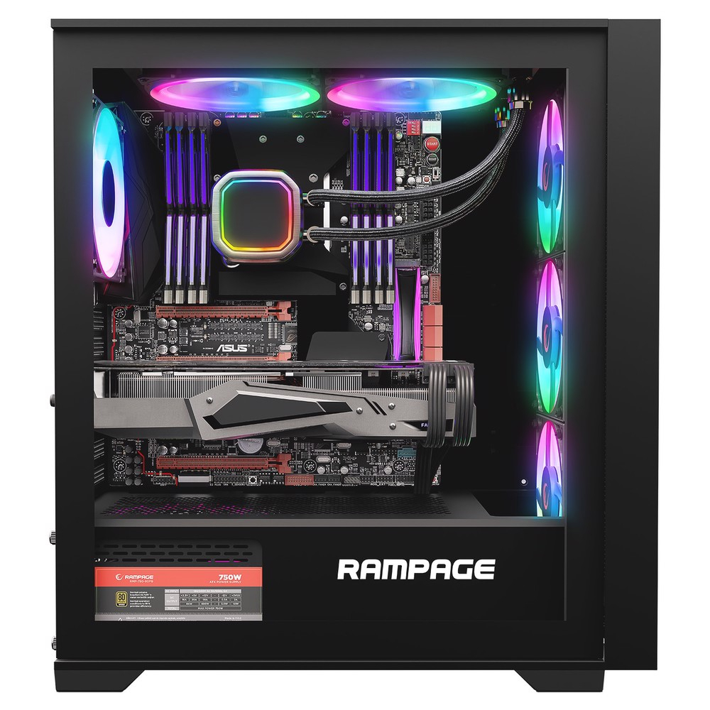 Rampage Voyager 750W 80+ Bronze Siyah Temperli Cam 4x120mm ARGB Fan ATX Mid-Tower Gaming Kasası
