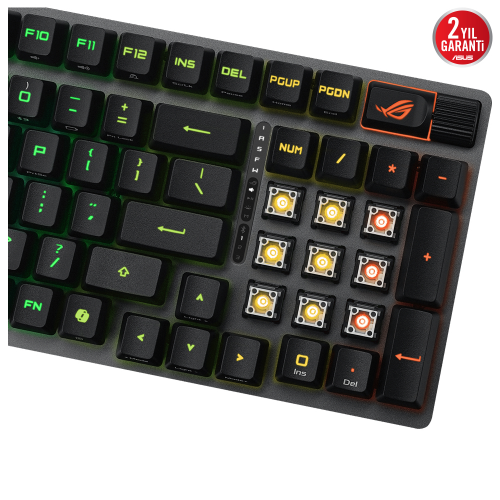 ASUS ROG CLAYMORE II/RX RED/PBT/UK AURA SYNC RGB BİLEK DESTEĞİ MEKANİK OYUNCU KLAVYE ROG RX RED SWITCH 