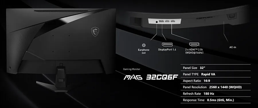 MSI MAG 32CQ6F 31,5″ 180Hz 0,5ms Rapid VA Adaptive-Sync WQHD Gaming (Oyuncu) Monitör