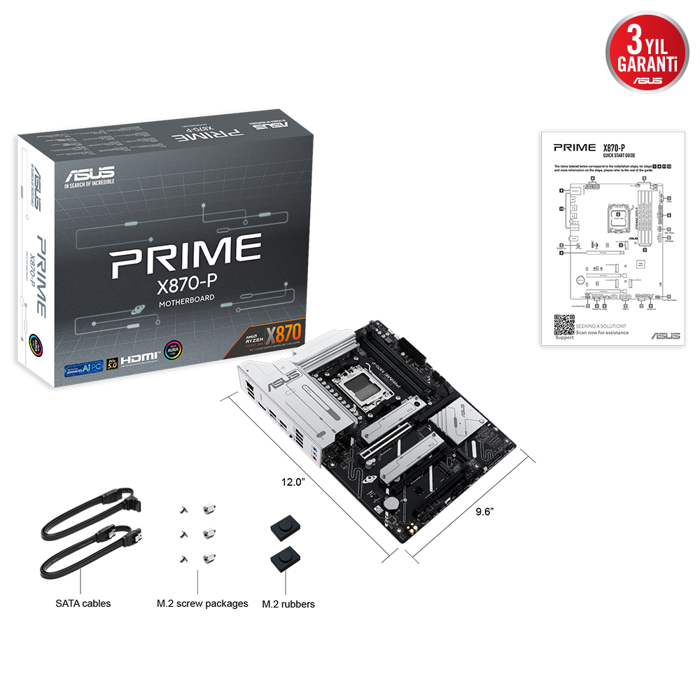 ASUS PRIME X870-P AMD X870 Soket AM5 DDR5 8000+(OC)MHz ATX Gaming (Oyuncu) Anakart