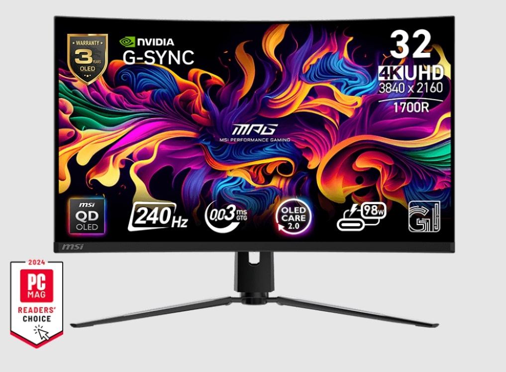 MSI 31.5″ MPG 321CURX QD-OLED UHD 240Hz 0.03ms G-Sync Uyumlu Curved 1700R Gaming Monitör