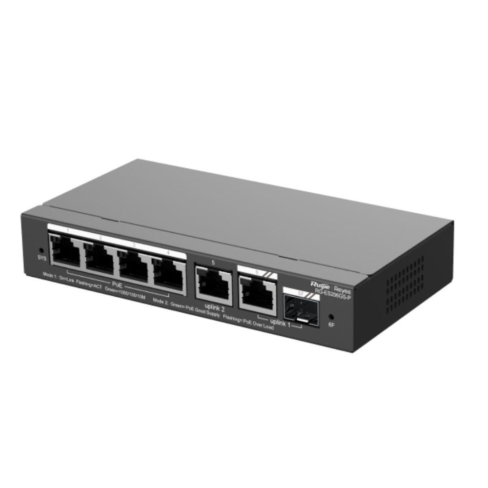 Ruijie Reyee RG-ES206GS-P 4XGE-2XGE 6 Port Gigabit Yönetilebilir PoE Switch