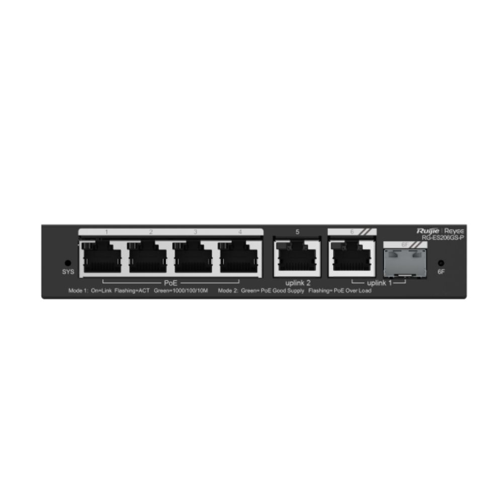 Ruijie Reyee RG-ES206GS-P 4XGE-2XGE 6 Port Gigabit Yönetilebilir PoE Switch
