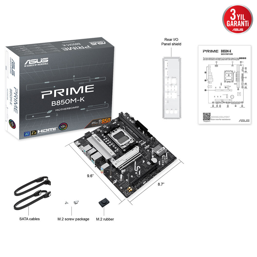 ASUS PRIME GAMING B850M-K AM5 DDR5 8400+(OC)MHz ATX Gaming (Oyuncu) Anakart