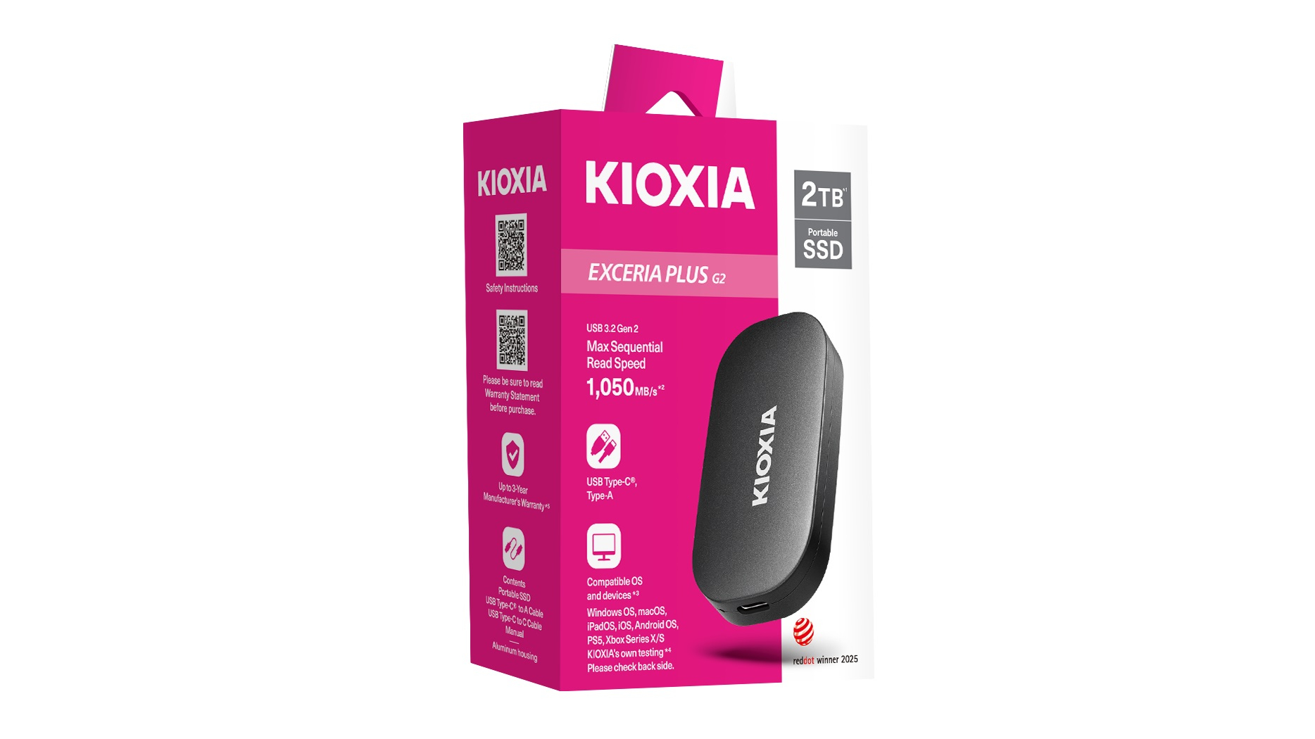 Kioxia Exceria Plus G2 LXD20K002TG8 2TB 1050/1000MB/s USB 3.2 Gen2 Type-C Taşınabilir SSD Disk