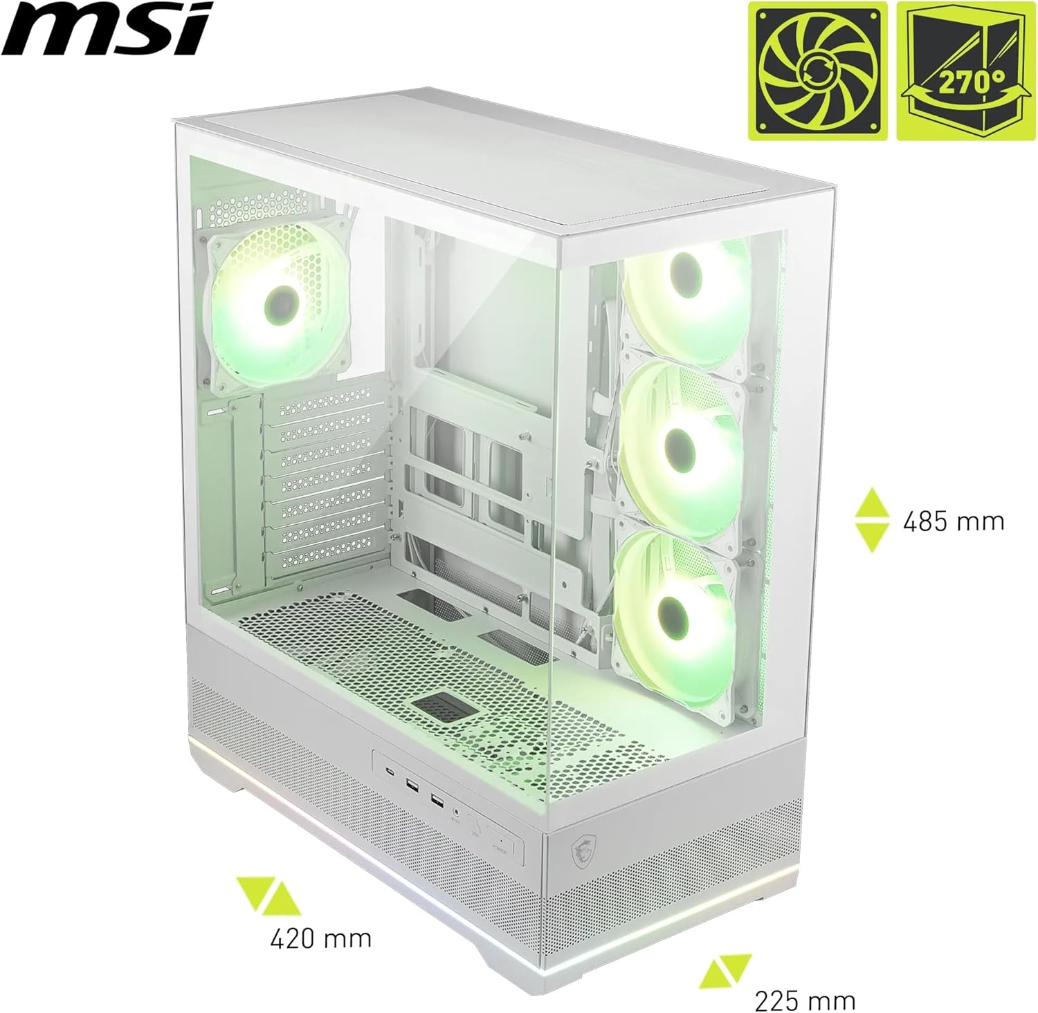 MSI MPG PANO 110R PZ White 4x ARGB Fan USB 3.2 ATX Tower Gaming Kasa