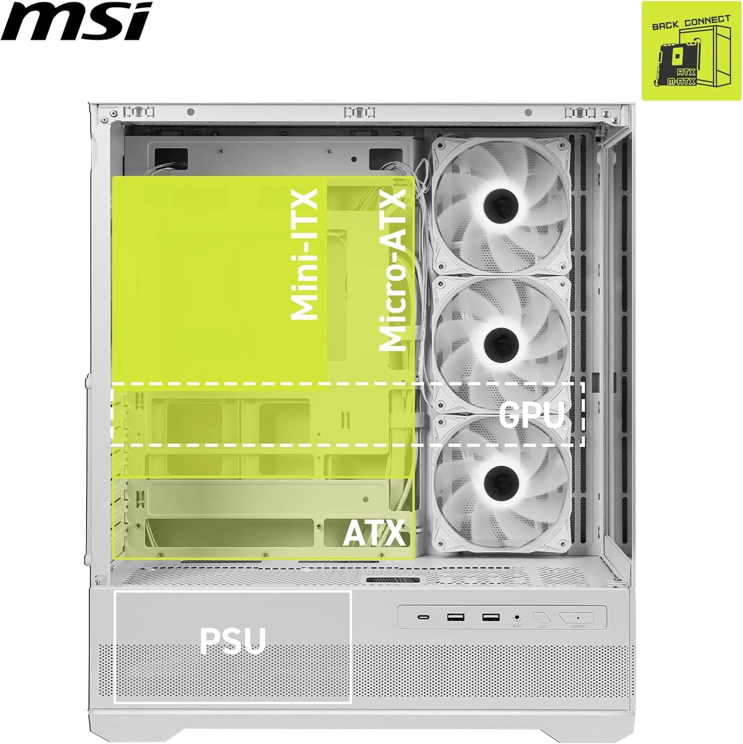 MSI MPG PANO 110R PZ White 4x ARGB Fan USB 3.2 ATX Tower Gaming Kasa