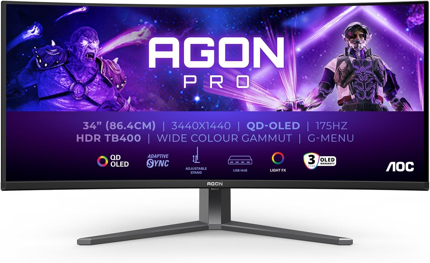 AOC Agon AG346UCD 34″ 175Hz 0.03Ms HDMI DP USB AdaptiveSync HDR400 WQHD OLED Gaming Monitör