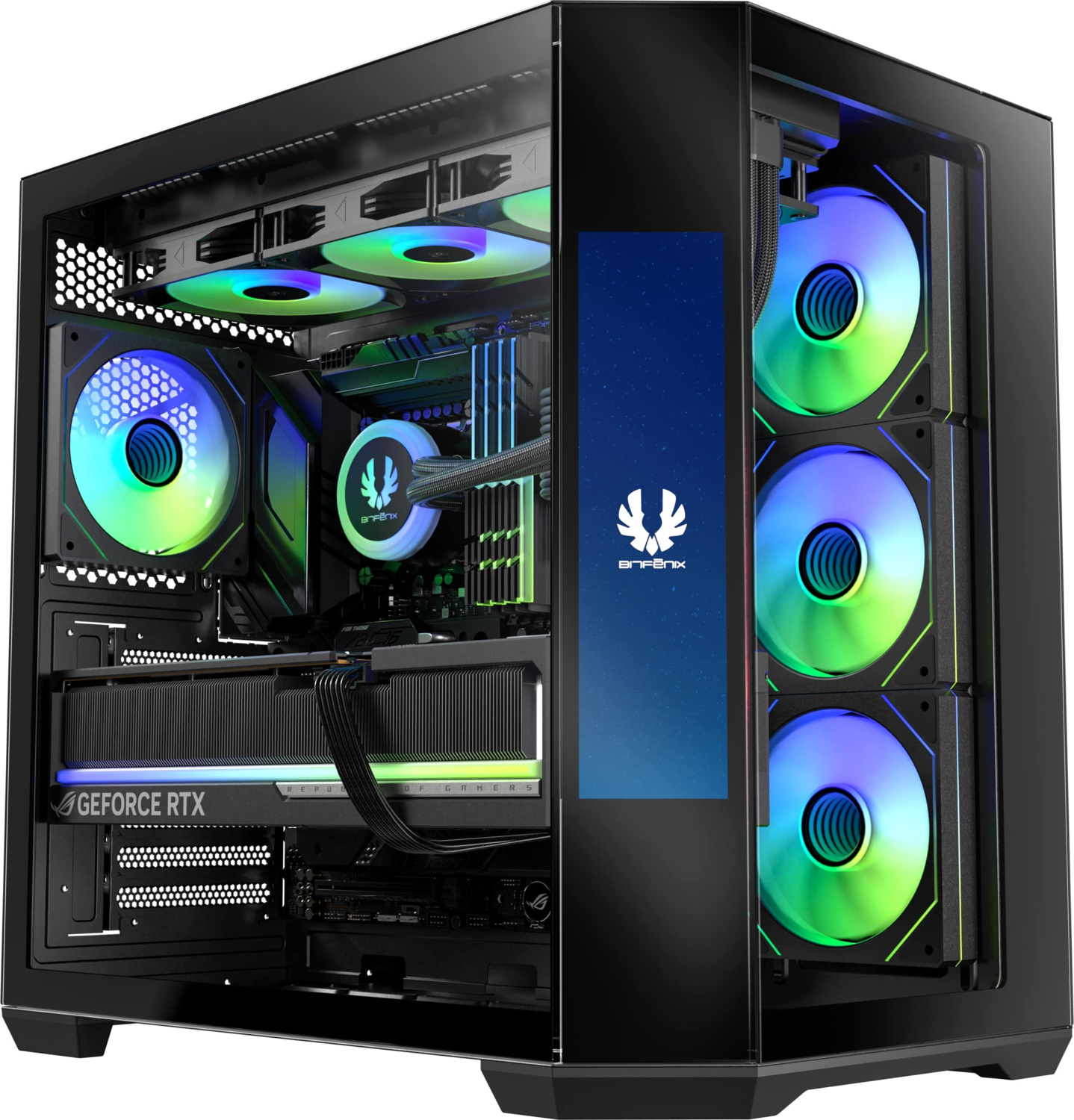 Bitfenix Digital T10 EF Black 850W 8.8″ Ekran 80+ Bronze 4x120mm ARGB Fan ATX Temperli Cam Siyah Gaming Kasa
