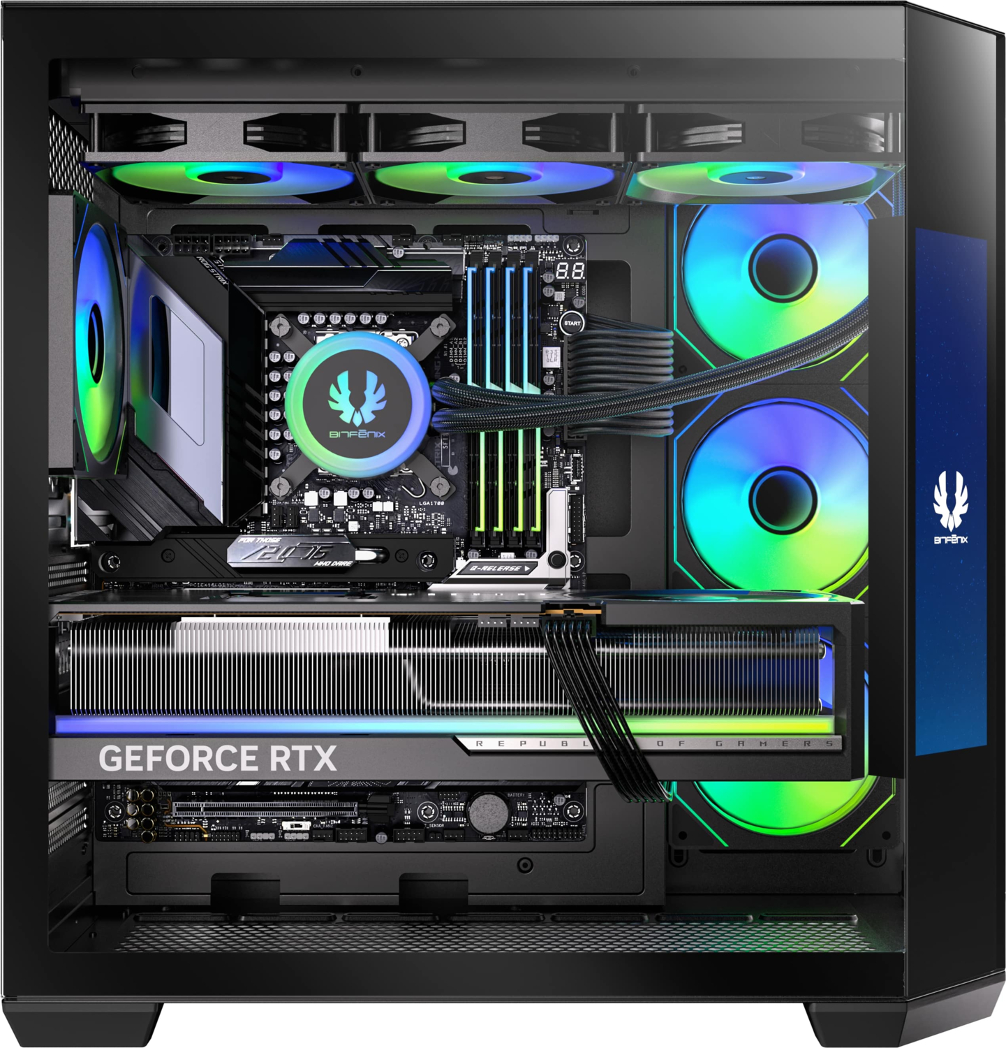 Bitfenix Digital T10 EF Black 850W 8.8″ Ekran 80+ Bronze 4x120mm ARGB Fan ATX Temperli Cam Siyah Gaming Kasa