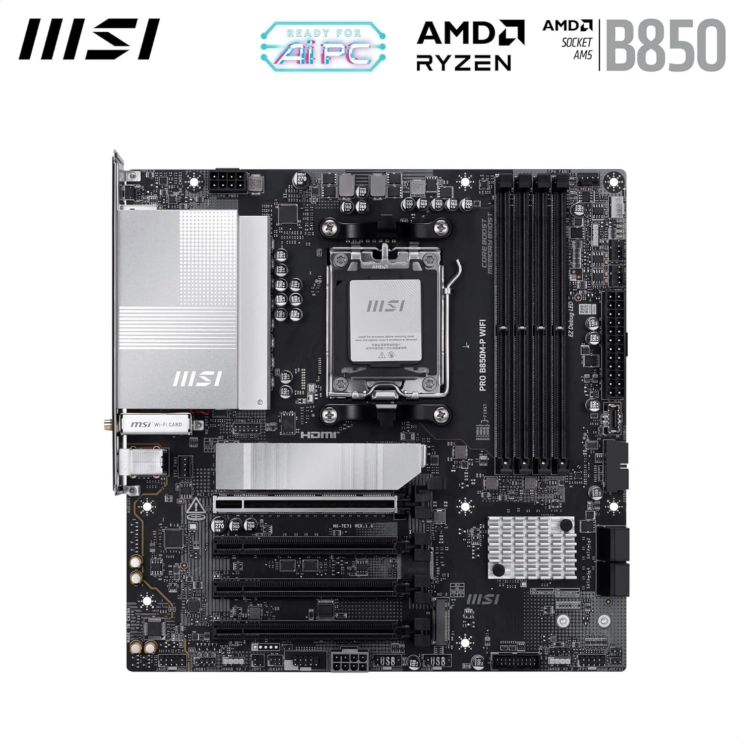 MSI PRO B850M-P WIFI7 DDR5 AMD B850 AM5 Soket DDR5 8200+(OC)MHz mATX Anakart